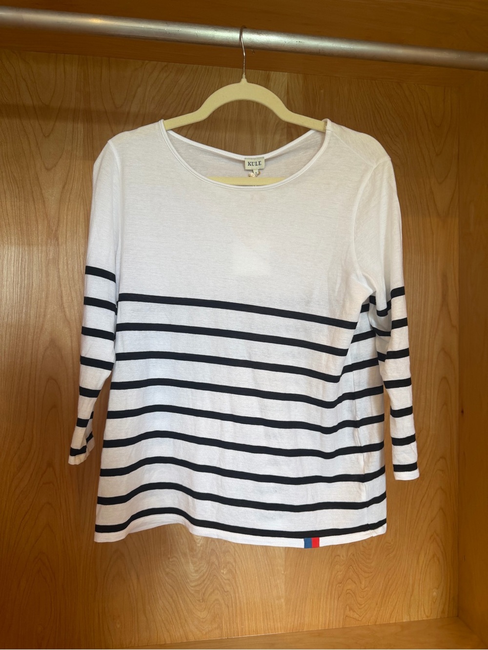 KULE White Long Sleeve Tee with Black Stripes